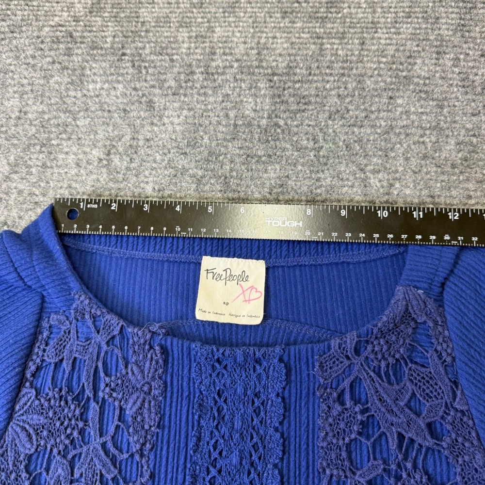 Free People Royal Blue Ribbed Knit Lace Panel‎ Dress Small cottage cor whimsical - Picture 16 of 16